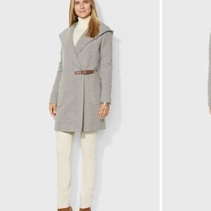 Ralph lauren hooded drape front herringbone coat